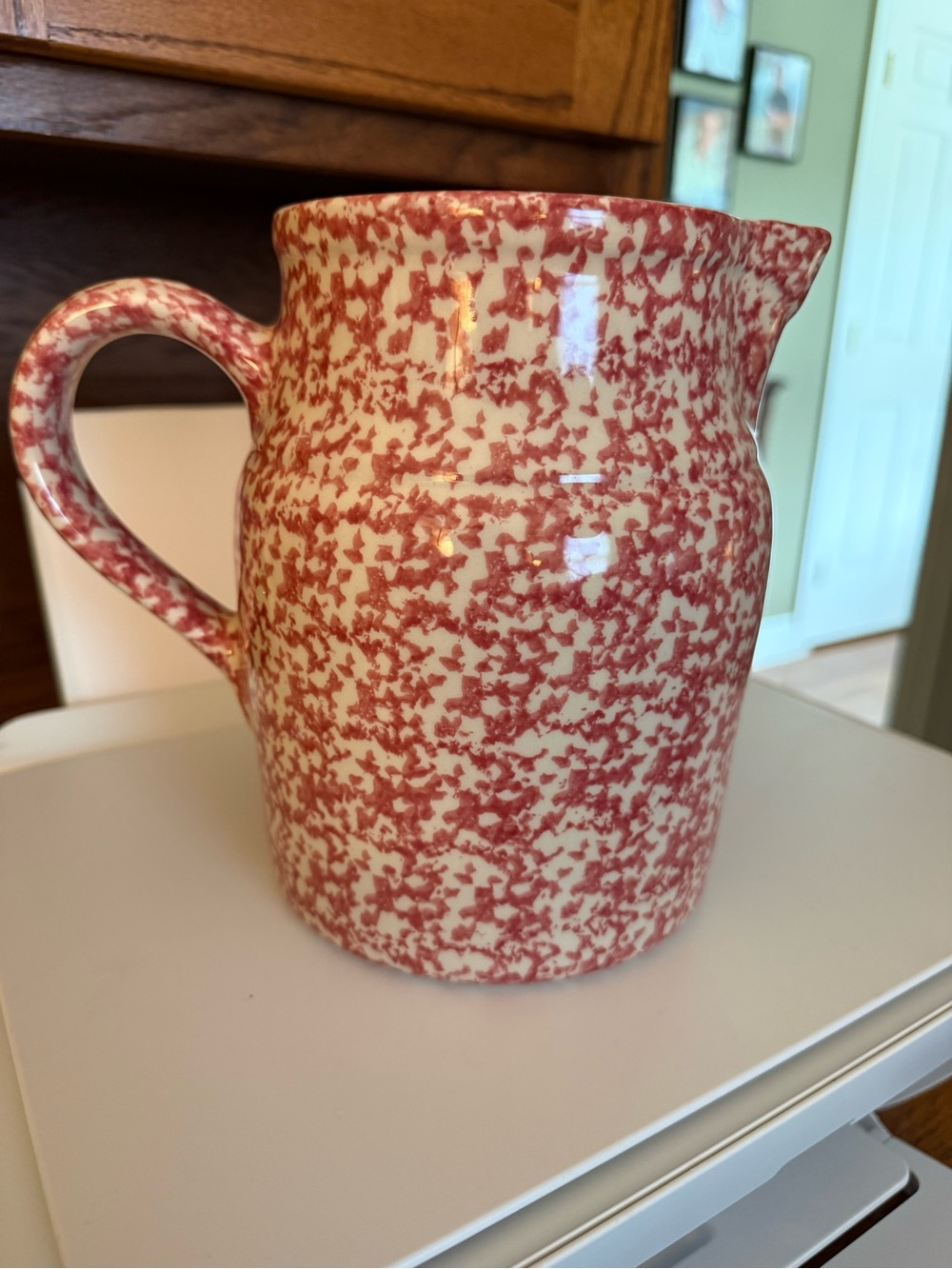 Roseville Pottery Spongeware: Red Speckled Ceramic Pitcher
